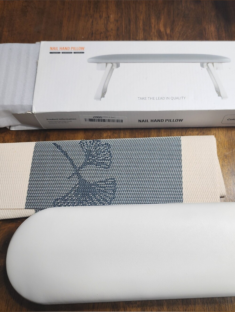 Amazon White Nail Hand Pillow with Beige/Woven Accent